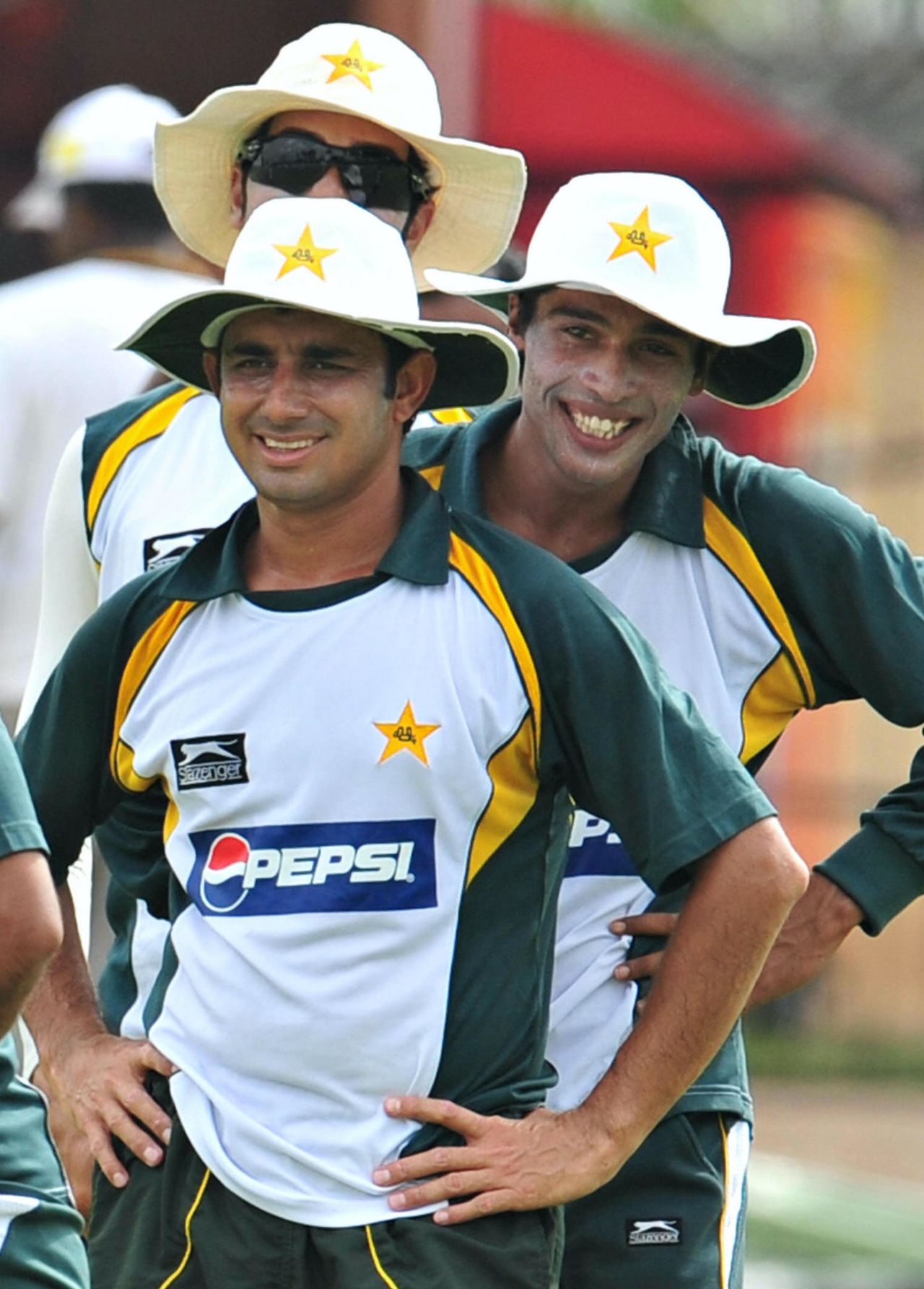 Saeed Ajmal, Mohammad Amir take part in a practice session before the first Test, Pakistan tour of Sri Lanka, P Sara Stadium, Colombo, July 11, 2009