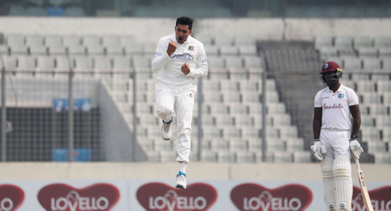 Soumya Sarkar picked up the crucial wicket of Kraigg Brathwaite, Bangladesh v West Indies, 2nd Test, Dhaka, 1st day, February 11, 2021