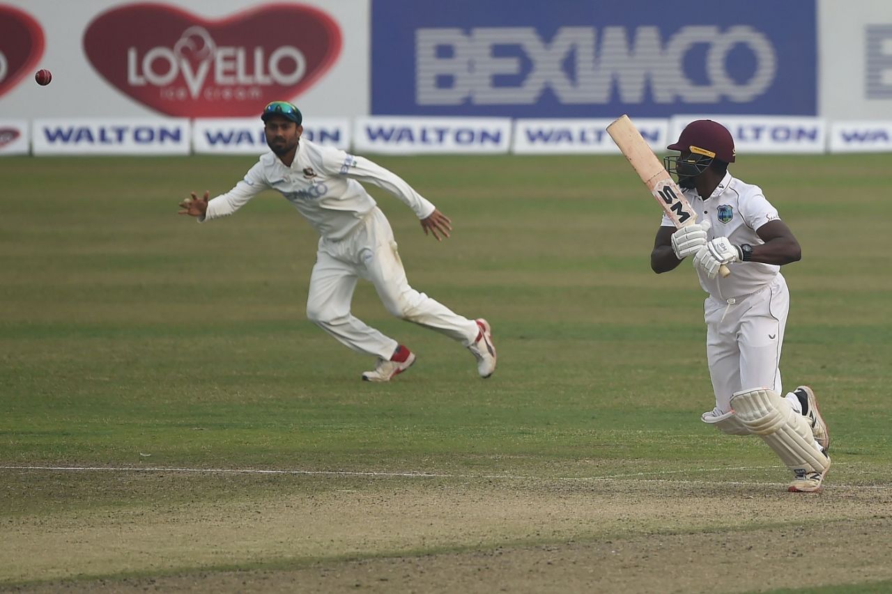Nkrumah Bonner plays one through gully, Bangladesh vs West Indies, 2nd Test, Dhaka, 1st day, February 11, 2021