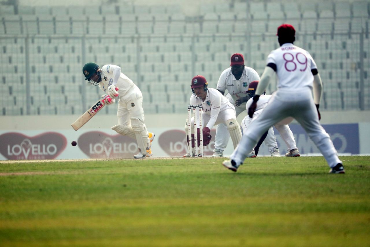Mushfiqur Rahim skips down the wicket to drive, Bangladesh vs West Indies, 2nd Test, Dhaka, 3rd day, February 13, 2021