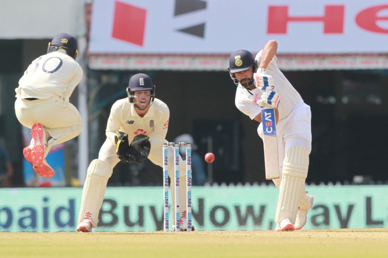 Rohit Sharma offers the full face of the bat, India vs England, 2nd Test, Chennai, 1st day, February 13, 2021