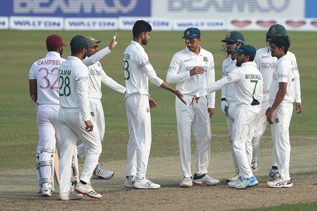 Nayeem Hasan had a stroke of luck in picking the wicket of Kraigg Brathwaite, Bangladesh vs West Indies, 2nd Test, Dhaka, 3rd day, February 13, 2021