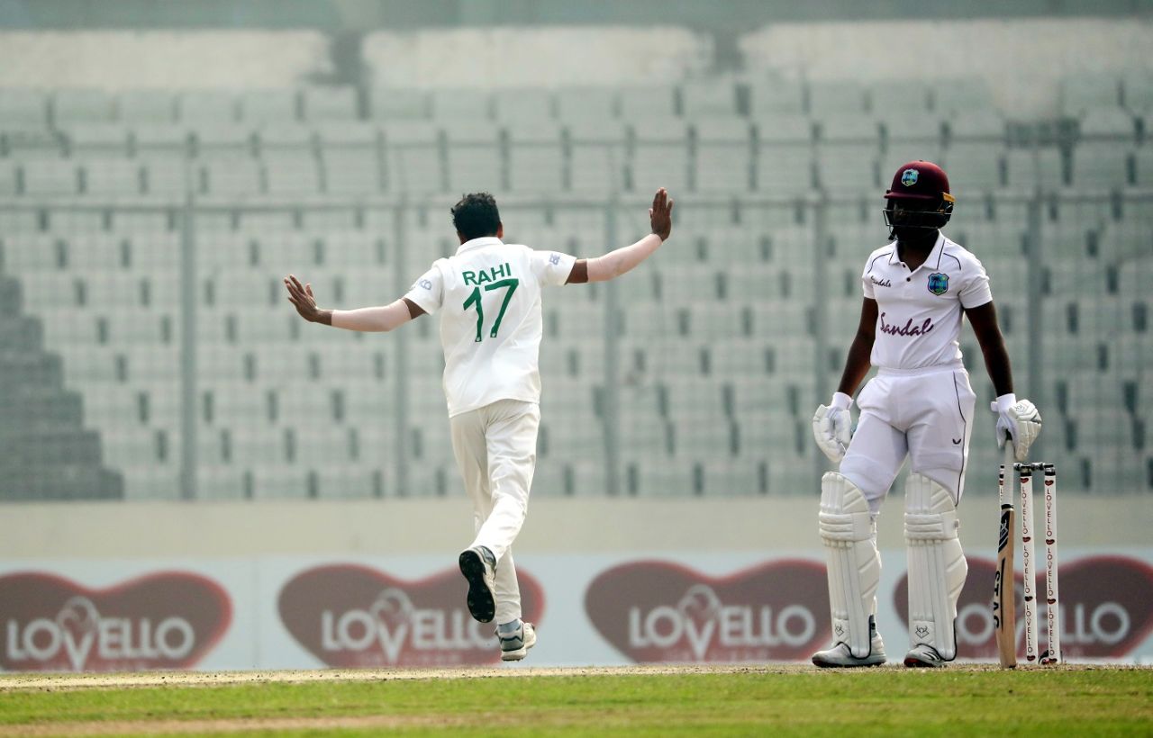 Abu Jayed celebrates the wicket of Jomel Warrican, Bangladesh vs West Indies, 2nd Test, Dhaka, 4th day, February 14, 2021
