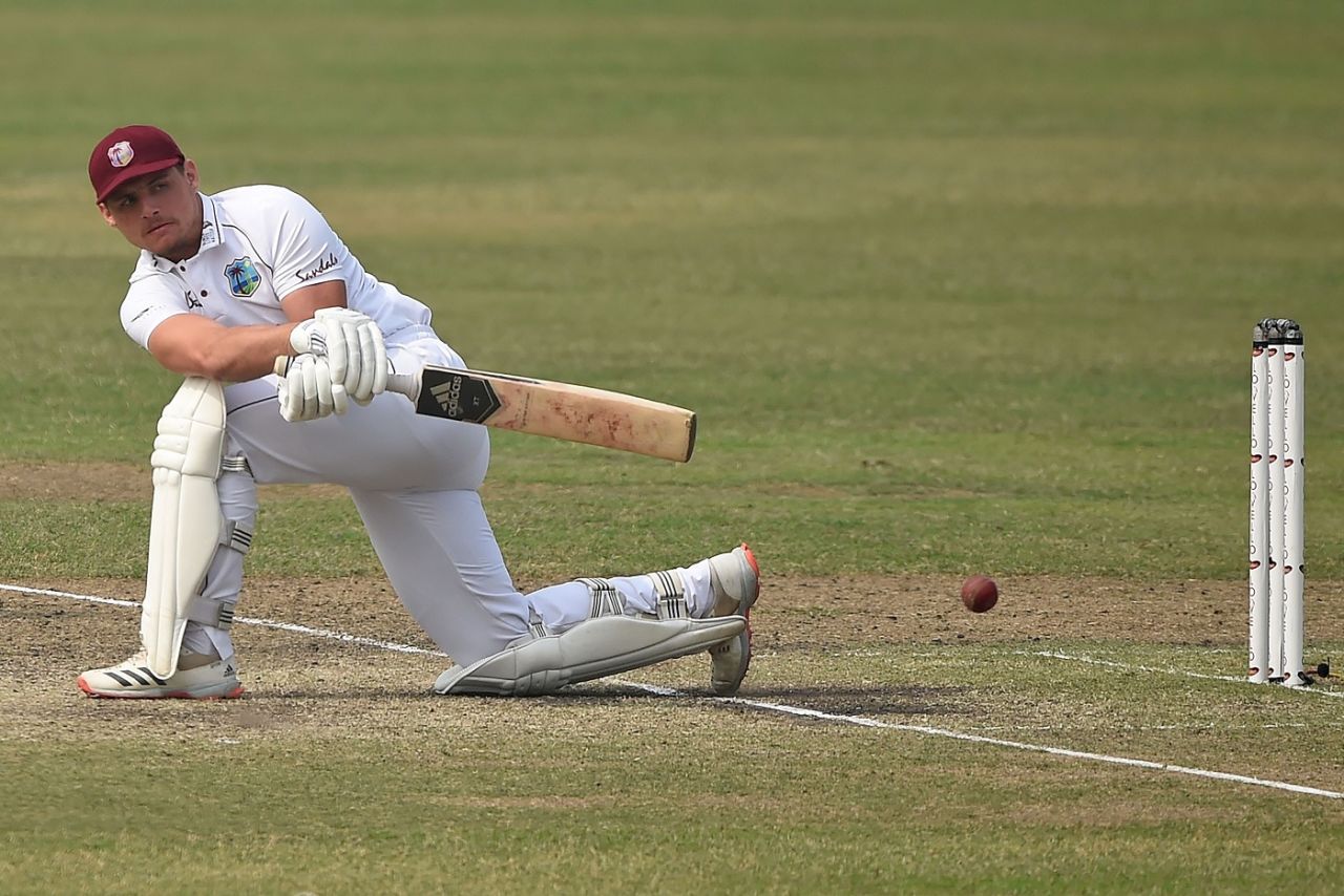 Joshua Da Silva brings out the sweep, Bangladesh v West Indies, 2nd Test, Dhaka, 4th day, February 14, 2021