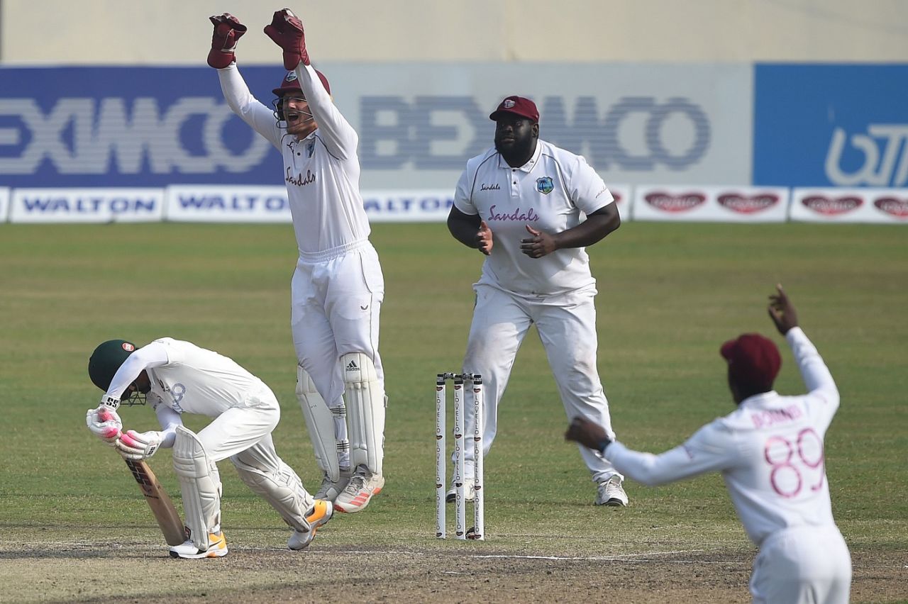 Mushfiqur Rahim edged one from Jomel Warrican through to Joshua Da Silva, Bangladesh v West Indies, 2nd Test, Dhaka, 4th day, February 14, 2021