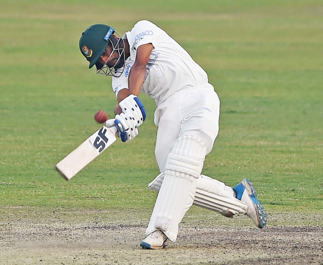 Mehidy Hasan Miraz tonks one out of the middle of the bat, Bangladesh v West Indies, 2nd Test, Dhaka, 4th day, February 14, 2021