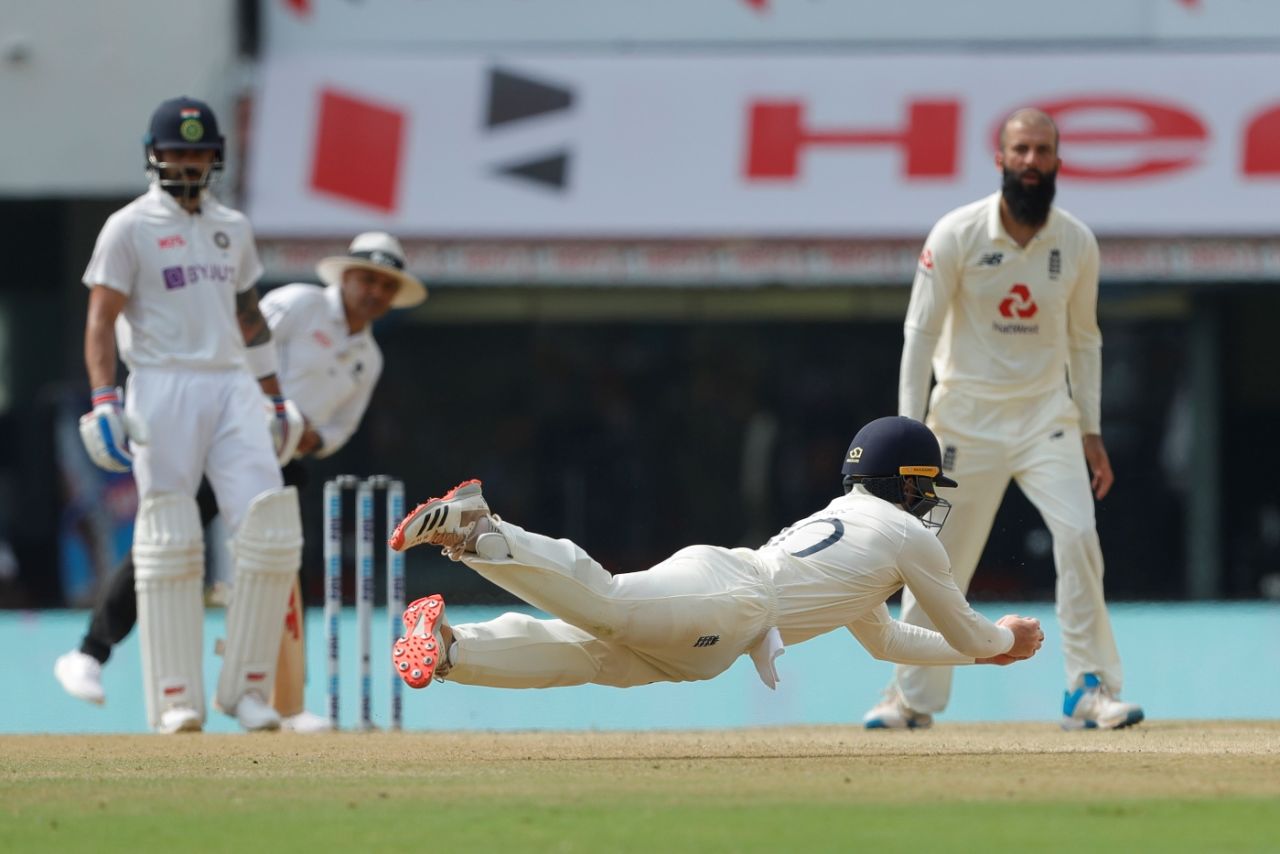Ollie Pope puts in a dive to catch out Ajinkya Rahane, India vs England, 2nd Test, Chennai, 3rd day, February 15, 2021