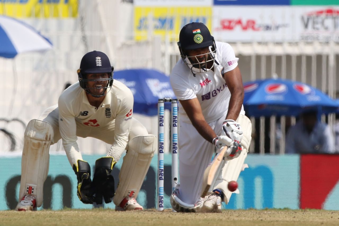 R Ashwin gets down low to sweep, India vs England, 2nd Test, Chennai, 3rd day, February 15, 2021
