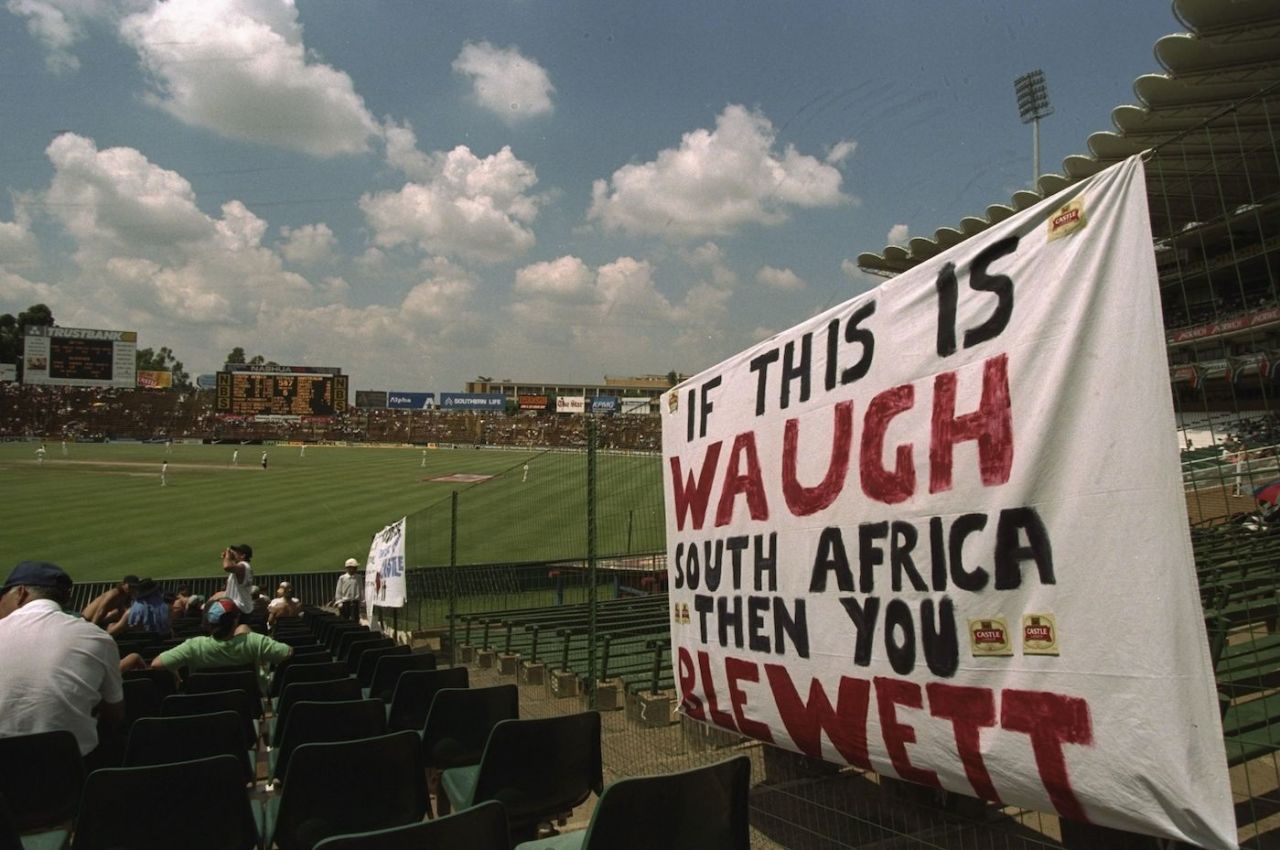 Australian fans show off their banner, first Test, South Africa vs Australia, Johannesburg, Wanderers stadium, South Africa, March 1, 1997