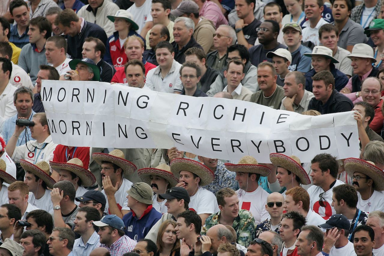 Fans hold a Richie Benaud banner, day four, fifth Test, England vs Australia, the Oval, September 11, 2005 