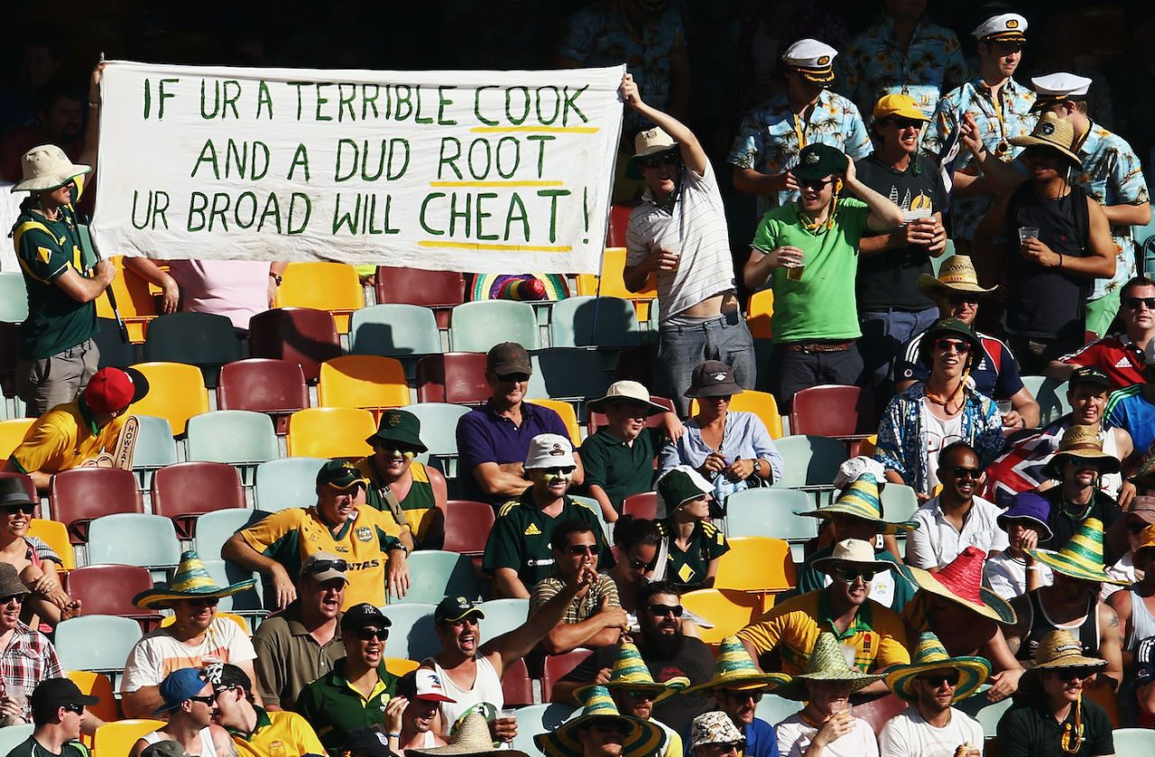 Australian fans hold up a sign, day three, first Test, Australia vs England, The Gabba, Brisbane, November 23, 2013