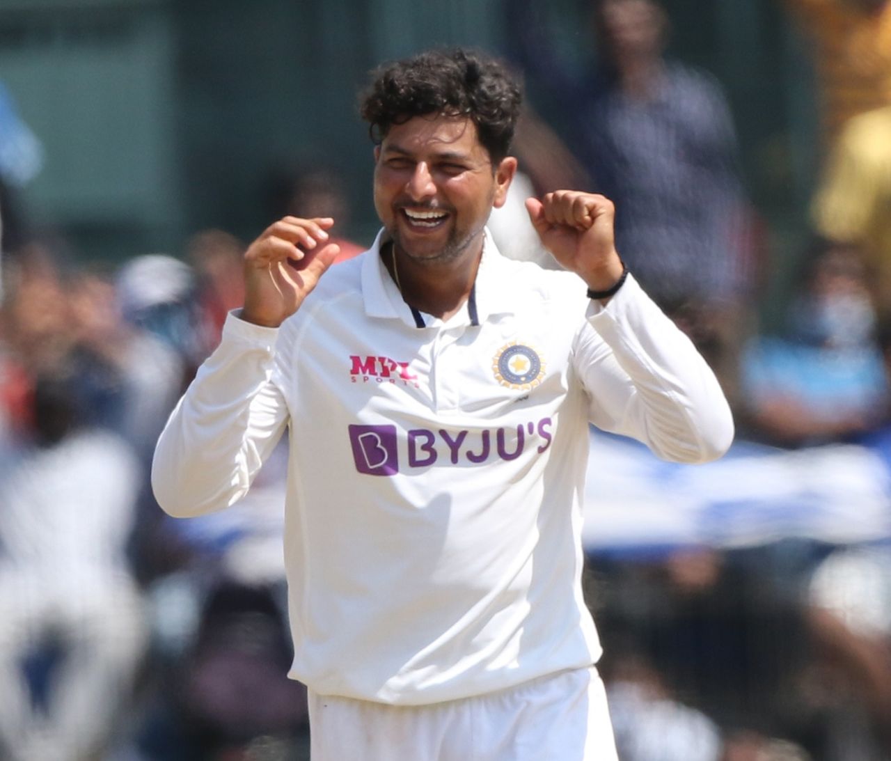 Kuldeep Yadav is thrilled after picking up a wicket, India vs England, 2nd Test, Chennai, 4th day, February 16, 2021