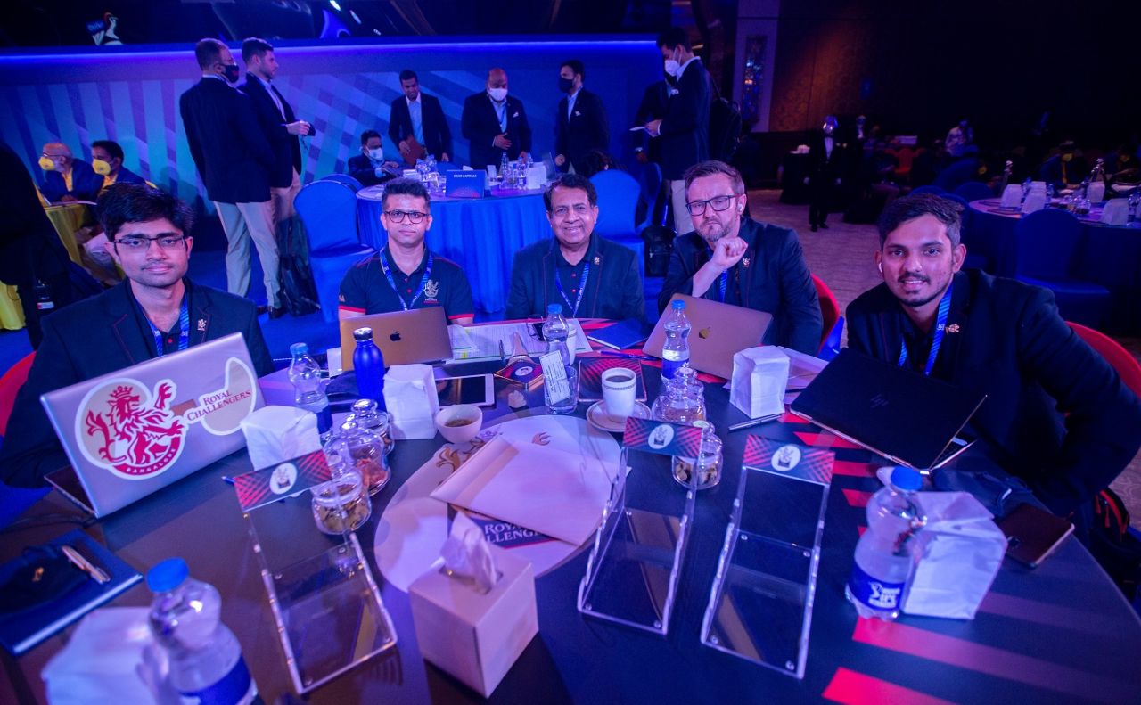 The Royal Challengers Bangalore table at the IPL 2021 auction, Chennai, February 18, 2021
