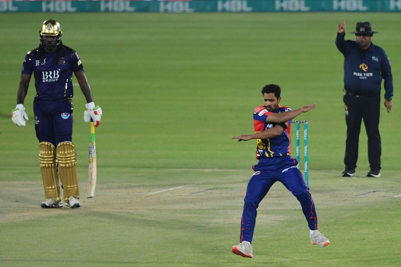 Aamer Yamin celebrates a wicket, Karachi Kings vs Quetta Gladiators, Pakistan Super League, Karachi, February 20, 2021