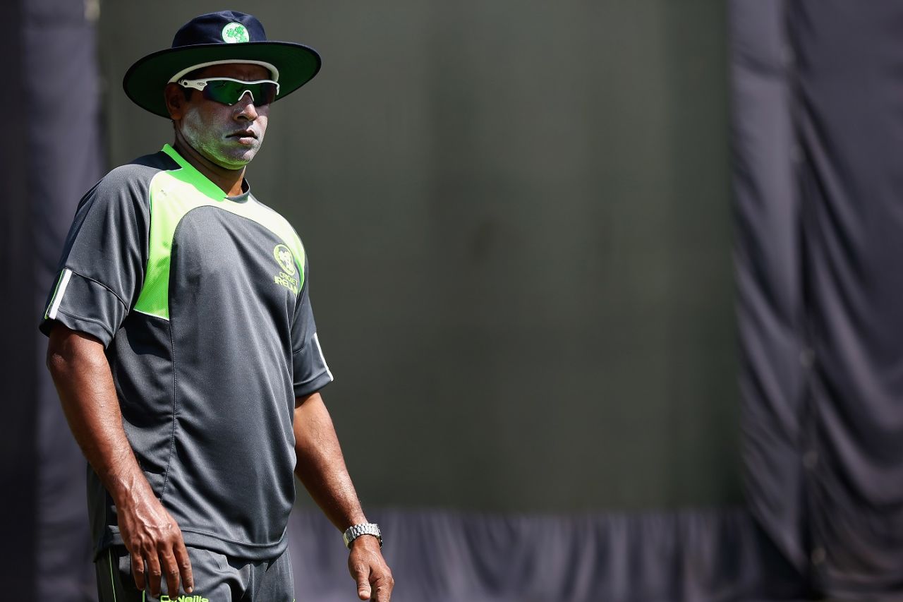 Chaminda Vaas observes a training session, T20 World Cup, Dharamsala, India, March 7, 2016, 