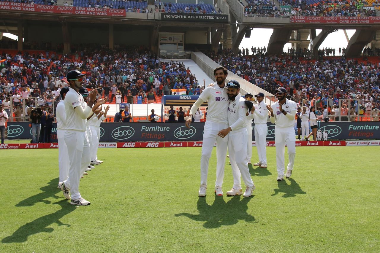 Virat Kohli embraces Ishant Sharma as he gets a guard of honour, India vs England, 3rd Test, Ahmedabad, Day 1, February 24, 2021