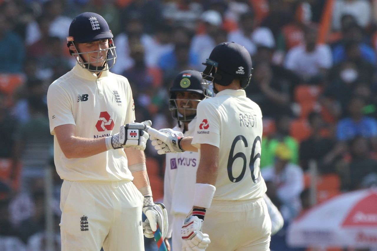 Zak Crawley and Joe Root bump fists, India vs England, 3rd Test, Ahmedabad, Day 1, February 24, 2021