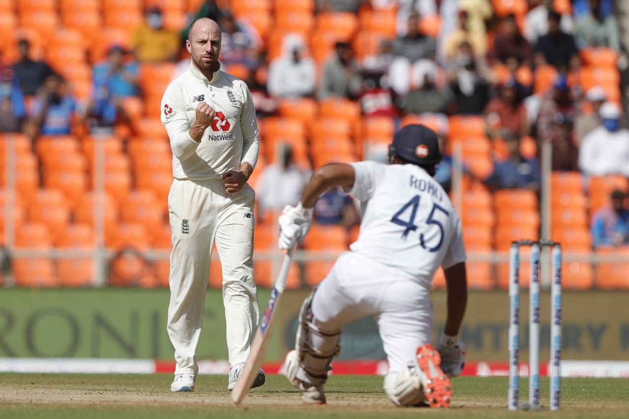 'You miss, I hit': Rohit Sharma misses the sweep and is trapped lbw by Jack Leach as he goes low, India vs England, 3rd Test, Ahmedabad, Day 2, February 25, 2021