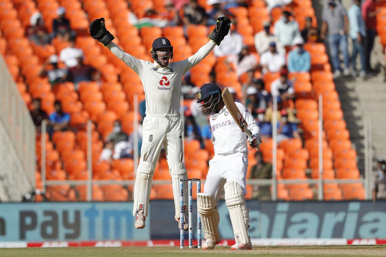 England wicketkeeper Ben Foakes appeals, India vs England, 3rd Test, Ahmedabad, Day 2, February 25, 2021