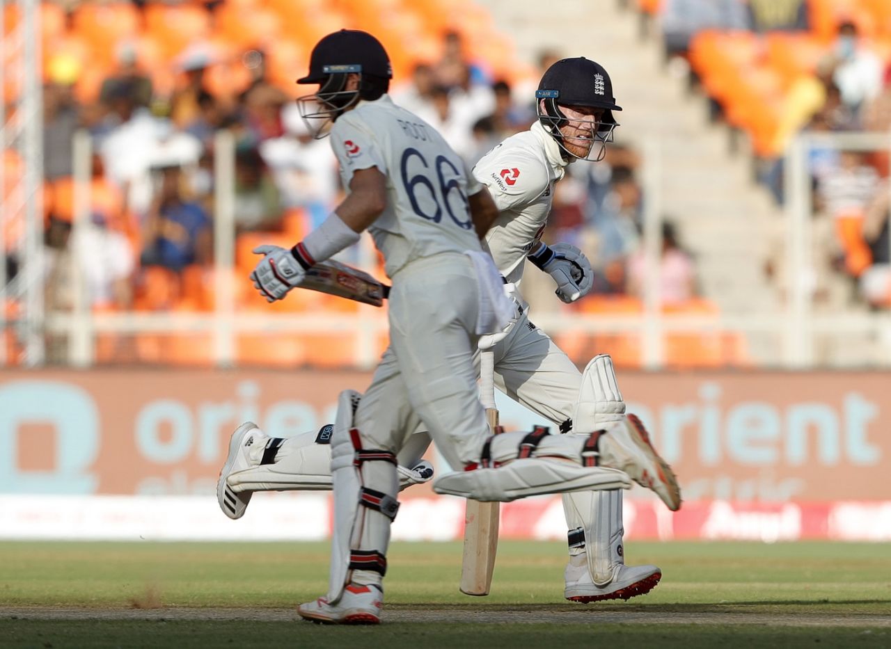 Joe Root and Ben Stokes run between the wickets, India vs England, 3rd Test, Ahmedabad, Day 2, February 25, 2021