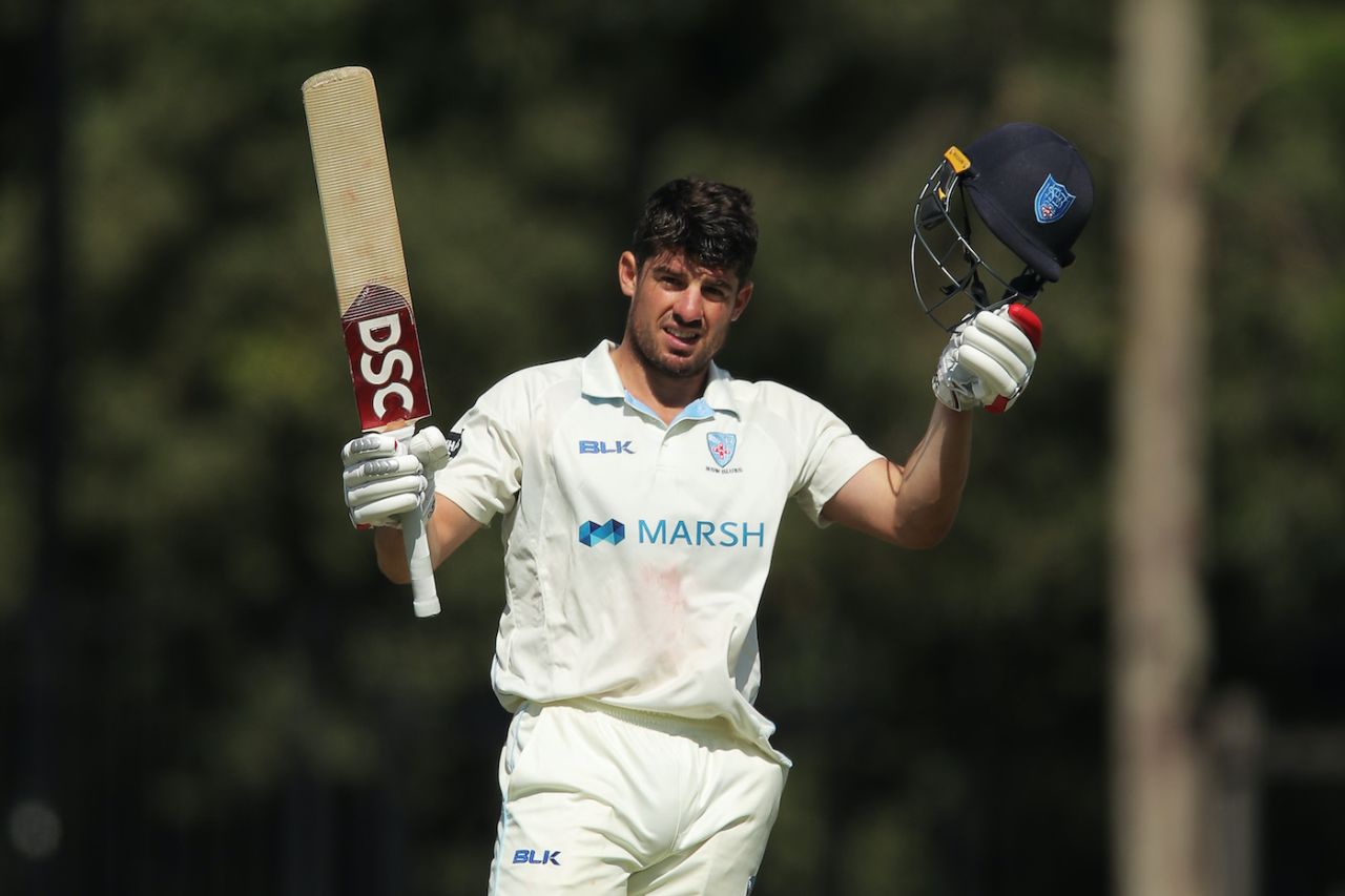 Moises Henriques celebrates another Sheffield Shield century, Victoria vs New South Wales, Day 2, Sheffield Shield, Bankstown, 26 February, 2021