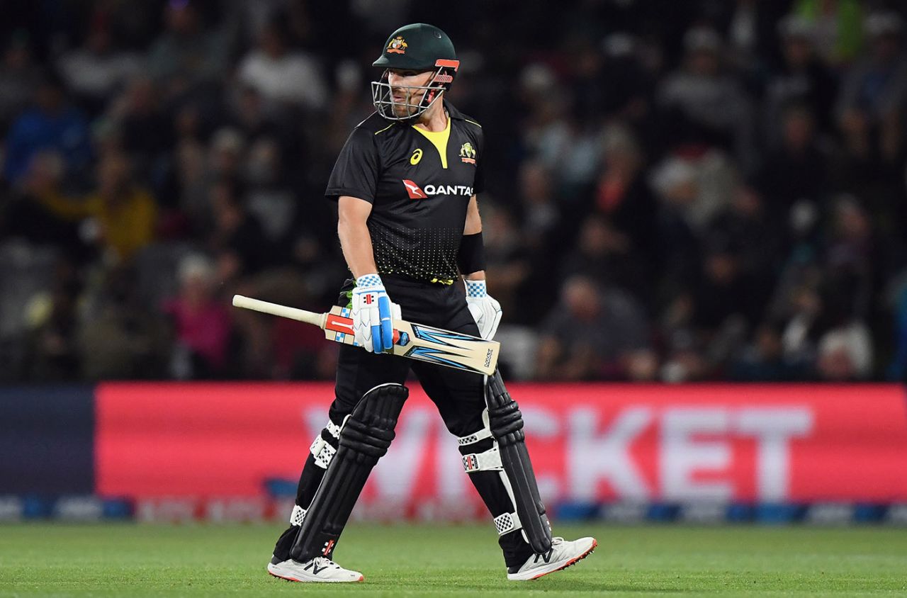 Aaron Finch walks off, New Zealand vs Australia, 1st T20I, Christchurch, February 22, 2021