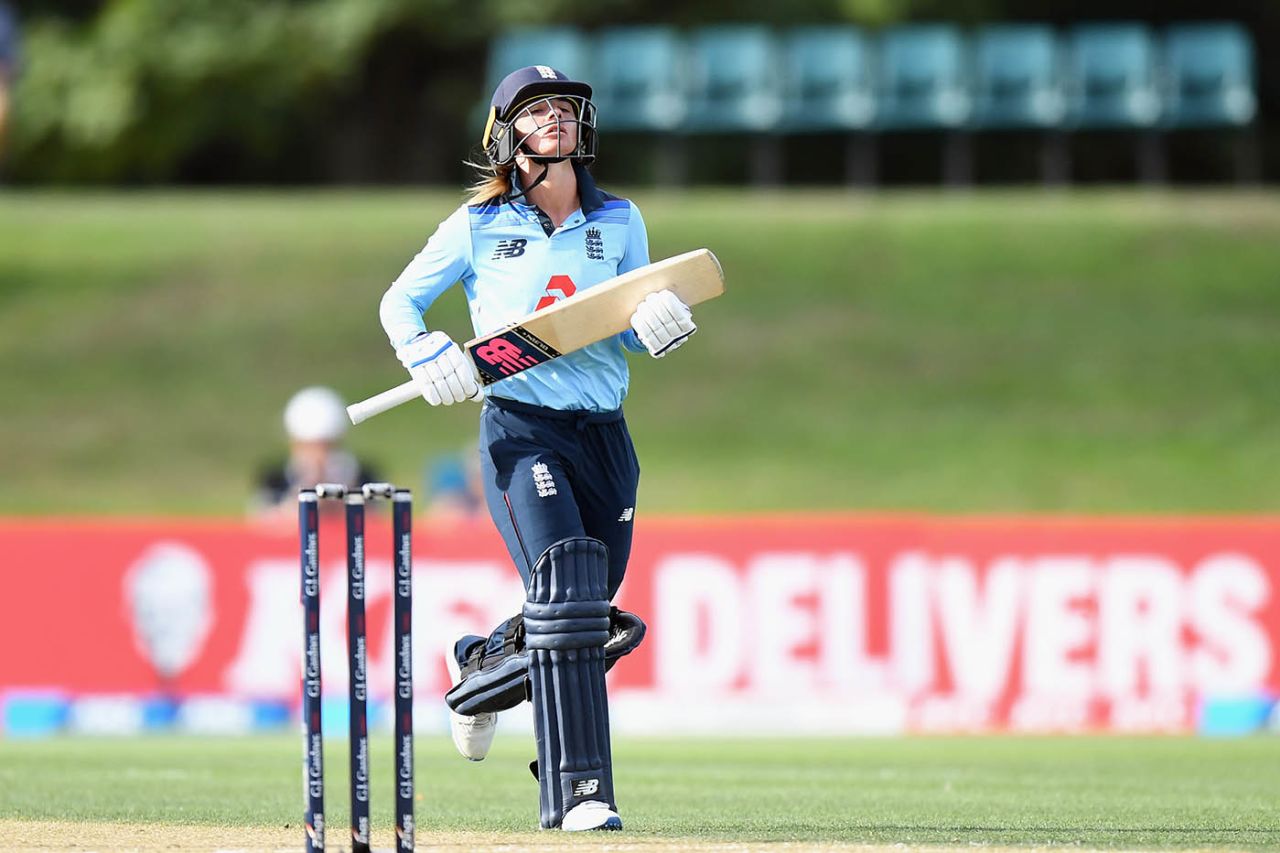 Danni Wyatt reacts during game one, New Zealand Women vs England Women, 1st ODI, Christchurch, February 23, 2021
