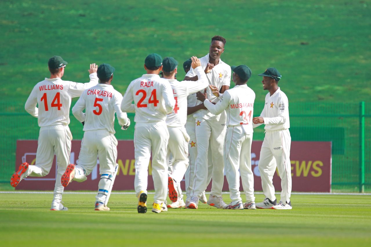 Blessing Muzarabani became the first Zimbabwe bowler to strike with the first ball of a Test, bowling debutant Abdul Malik, Afghanistan vs Zimbabwe, 1st Test, Abu Dhabi, 1st day, March 2, 2021