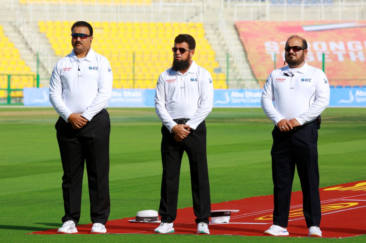 Umpire Ahmed Shah Pakteen (right) was on Test debut, Afghanistan vs Zimbabwe, 1st Test, Abu Dhabi, 1st day, March 2, 2021