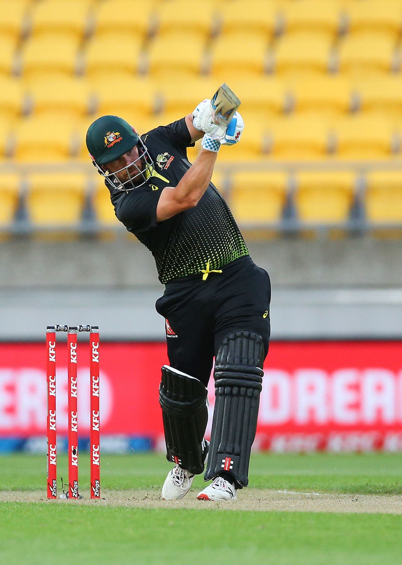 Aaron Finch plays down the ground, New Zealand vs Australia, 3rd T20I, Wellington, March 3, 2021