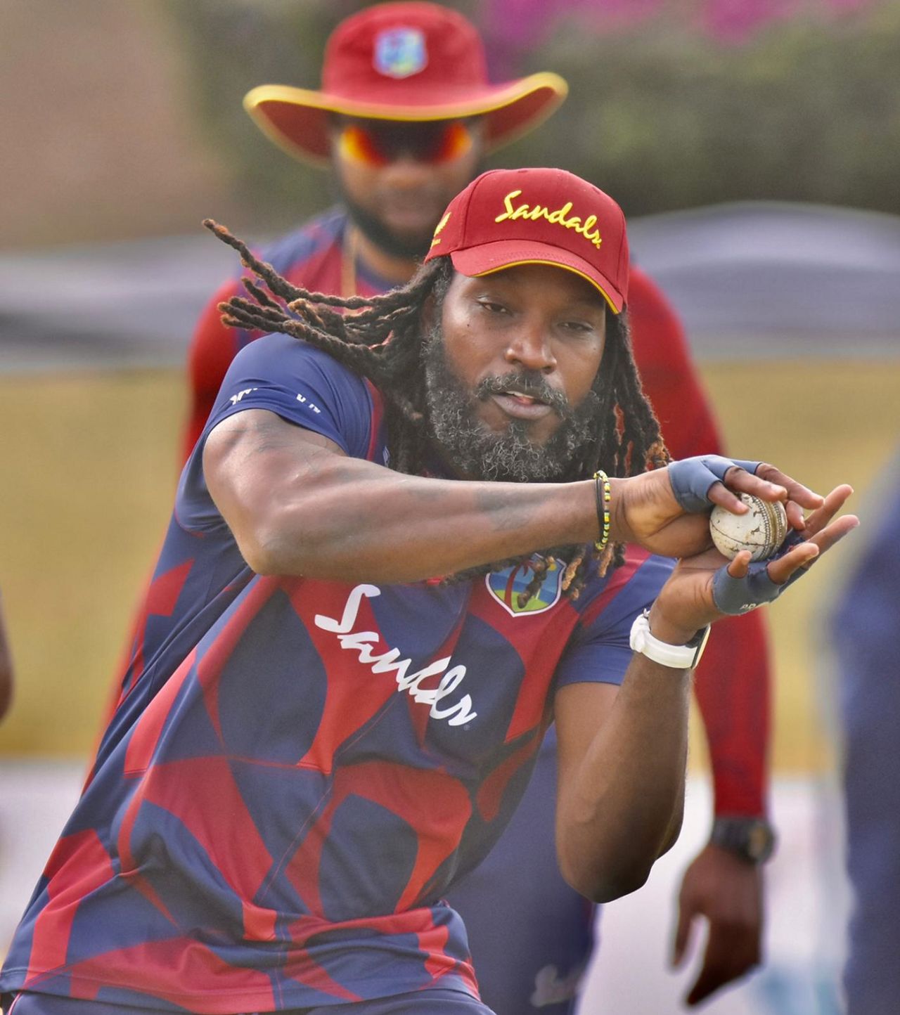 Chris Gayle takes part in a fielding drill, Antigua, March 2, 2021