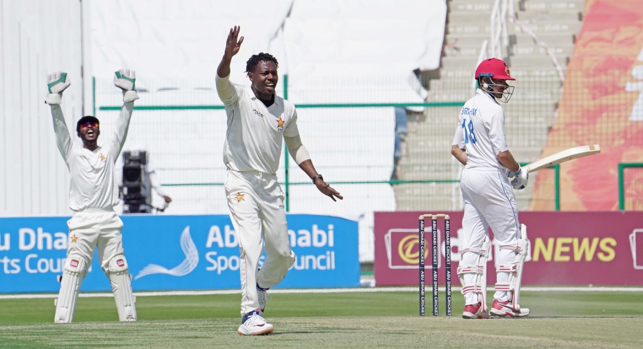 Victor Nyauchi goes up in appeal, Afghanistan vs Zimbabwe, 1st Test, Abu Dhabi, 2nd day, March 3, 2021