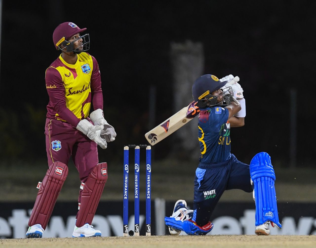 Pathum Nissanka plays a slog sweep, West Indies vs Sri Lanka, 1st T20I, Coolidge, March 3, 2021