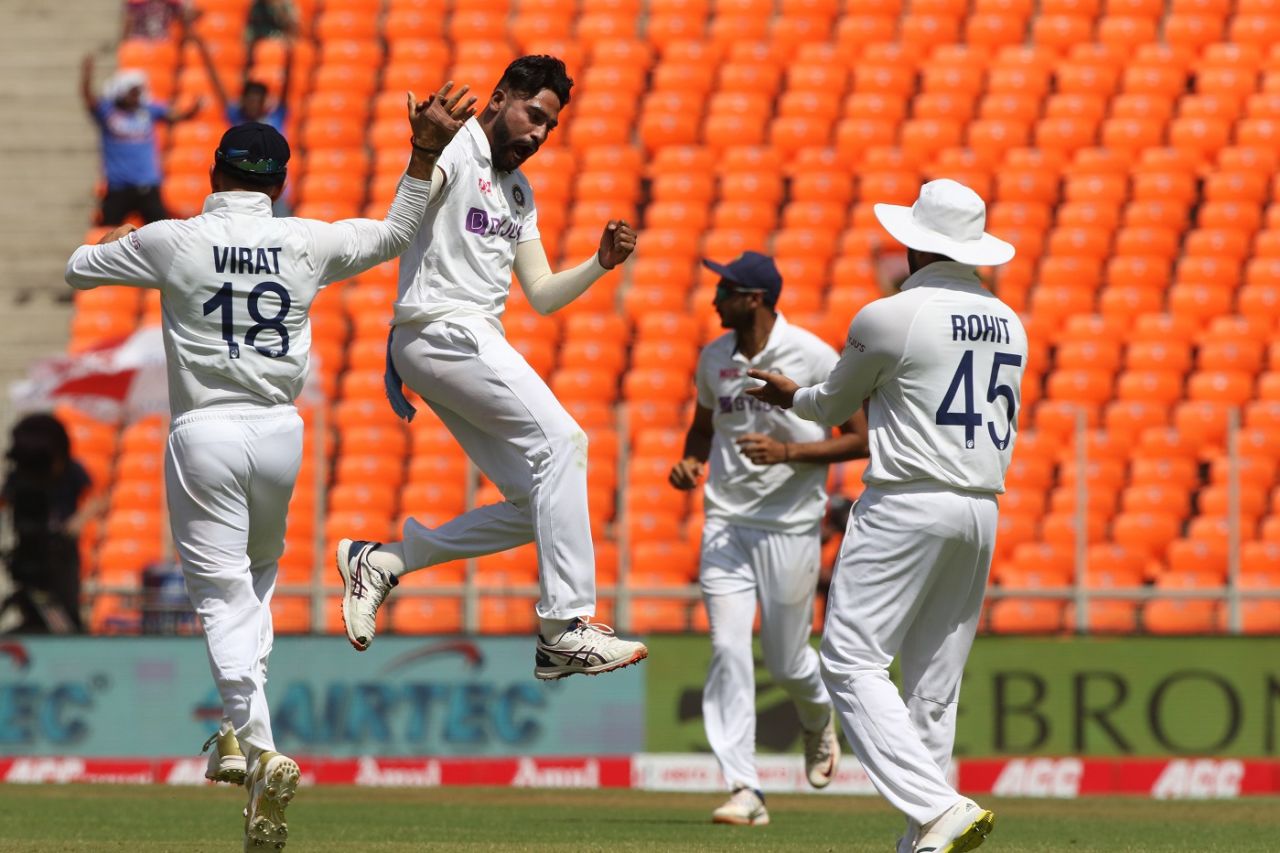 Mohammed Siraj jumps in joy after getting Jonny Bairstow, India vs England, 4th Test, Ahmedabad, 1st Day, March 4, 2021
