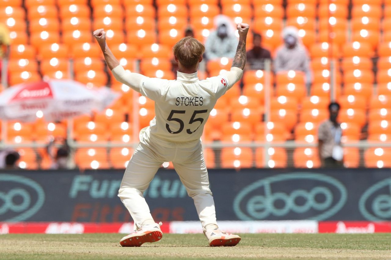 Ben Stokes celebrates after trapping Rohit Sharma, India vs England, 4th Test, Ahmedabad, 2nd Day, March 5, 2021