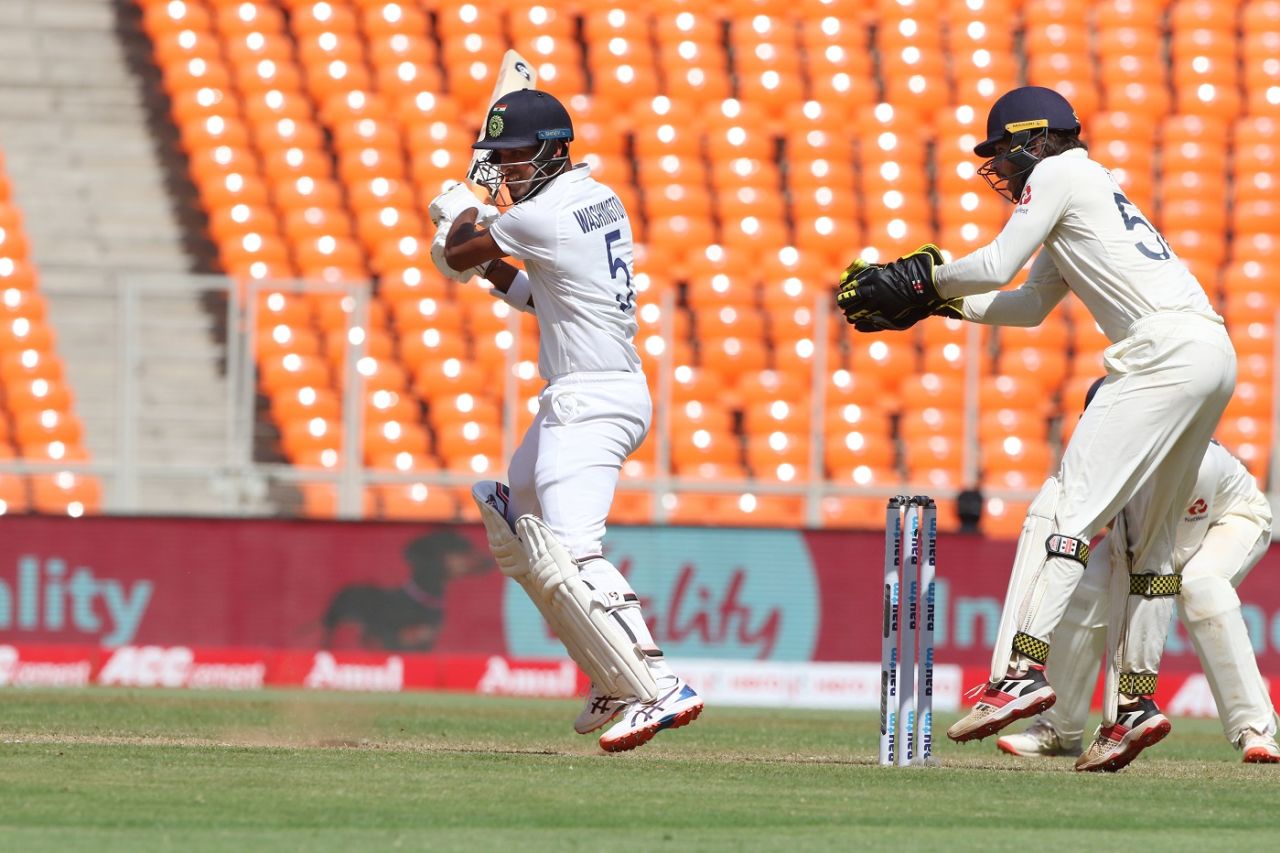 Washington Sundar rocks back to cut, India vs England, 4th Test, Ahmedabad, 2nd Day, March 5, 2021