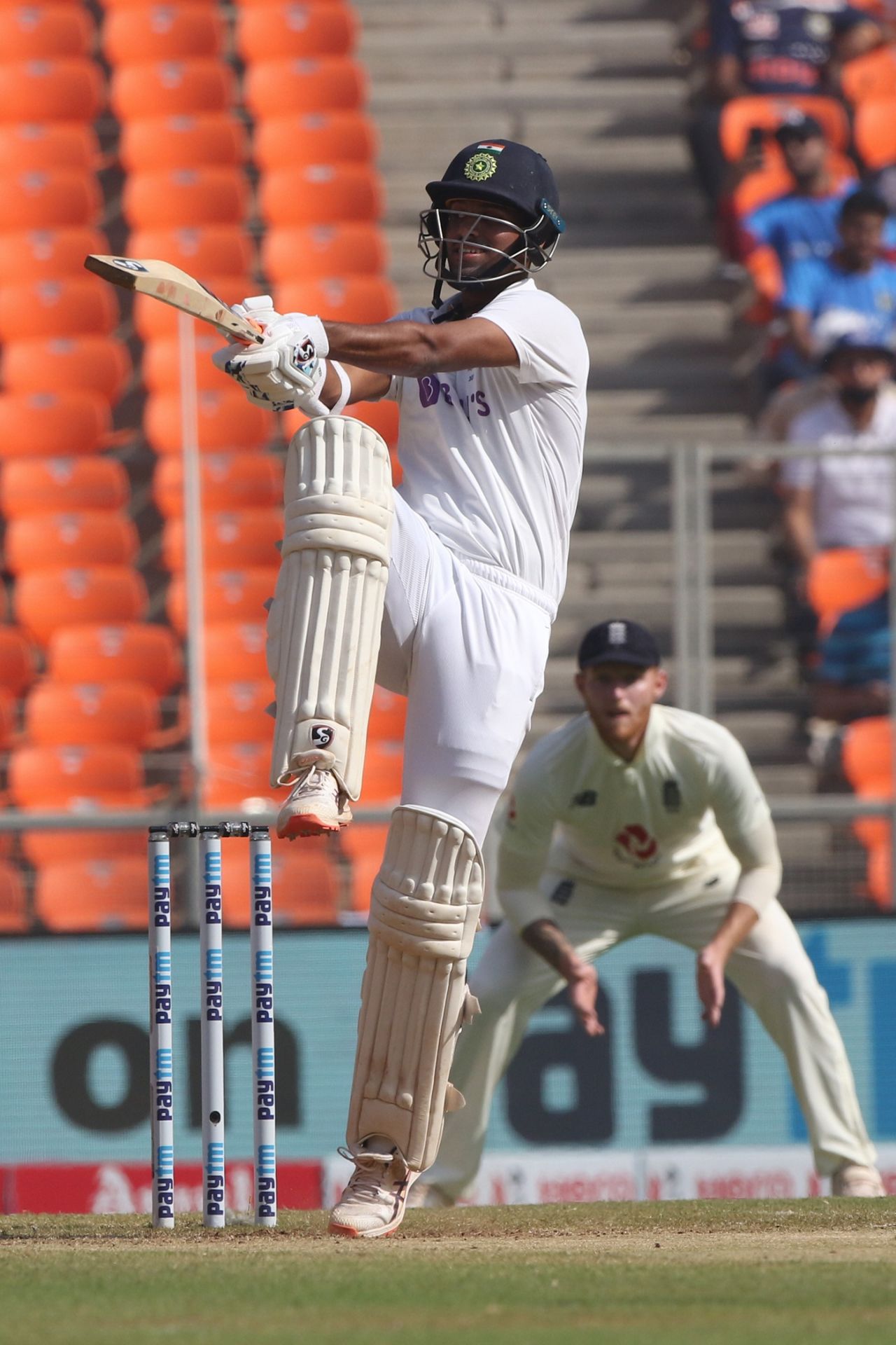 Washington Sundar plays a pull, India vs England, 4th Test, Ahmedabad, 3rd day, March 6, 2021

