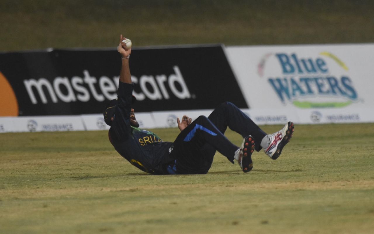 Dinesh Chandimal is thrilled after catching Kieron Pollard, West Indies vs Sri Lanka, 2nd T20I, Coolidge, March 5, 2021