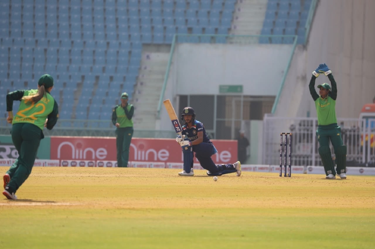 Harmanpreet Kaur plays one to the on side, India vs South Africa, 1st Women's ODI, Lucknow, March 7, 2021
