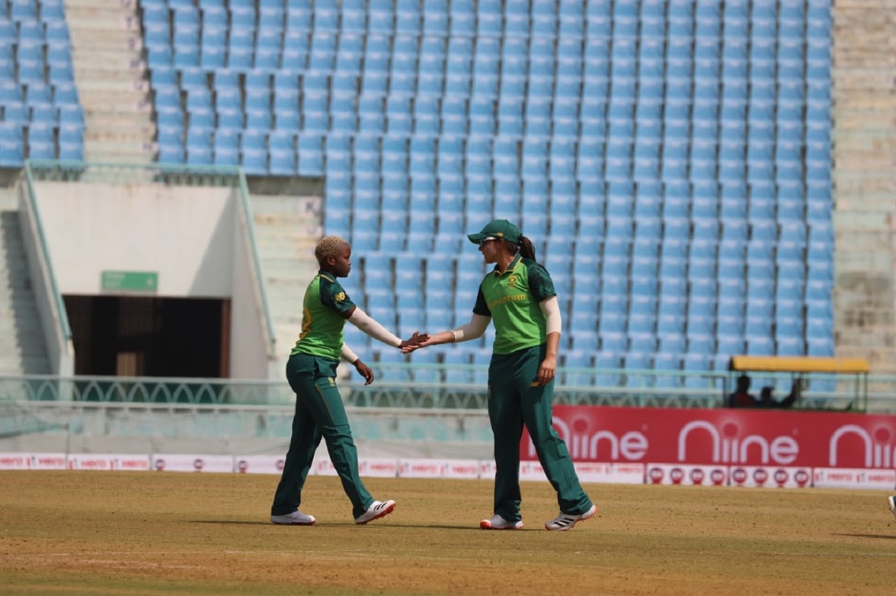 Nonkululeko Mlaba and Sune Luus during play, India vs South Africa, 1st Women's ODI, Lucknow, March 7, 2021