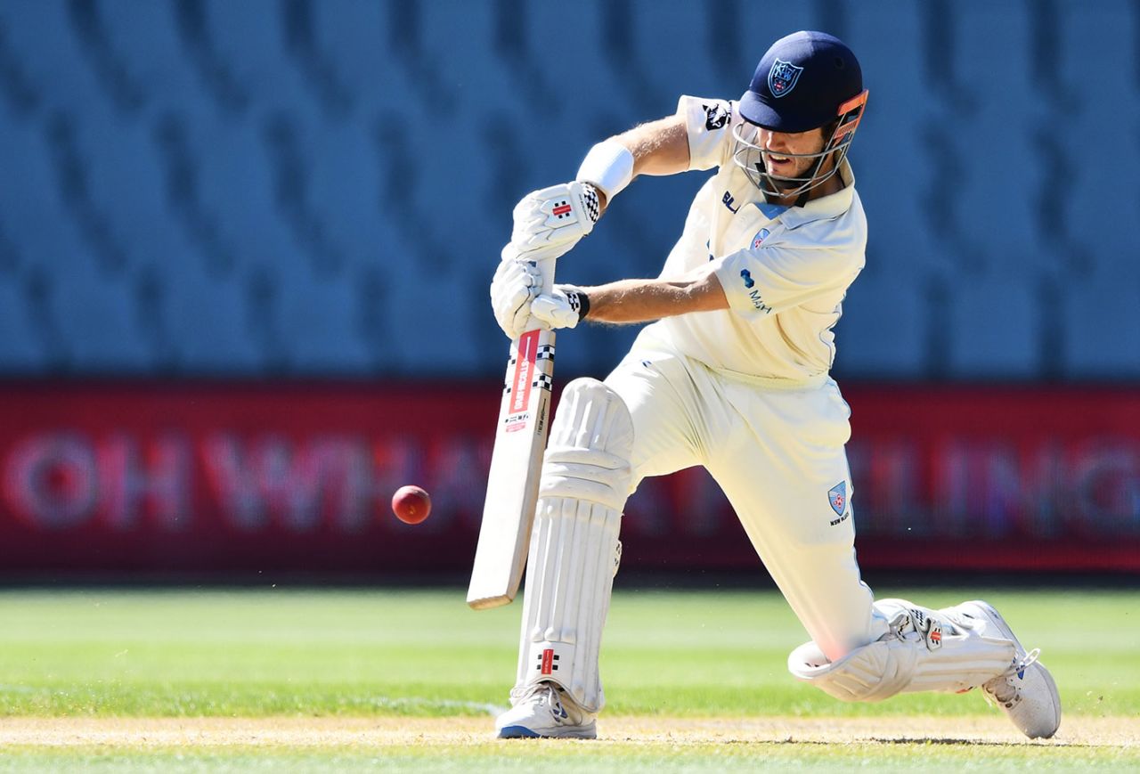 Kurtis Patterson drives during his century, South Australia vs New South Wales, Sheffield Shield, Adelaide, March 8, 2021