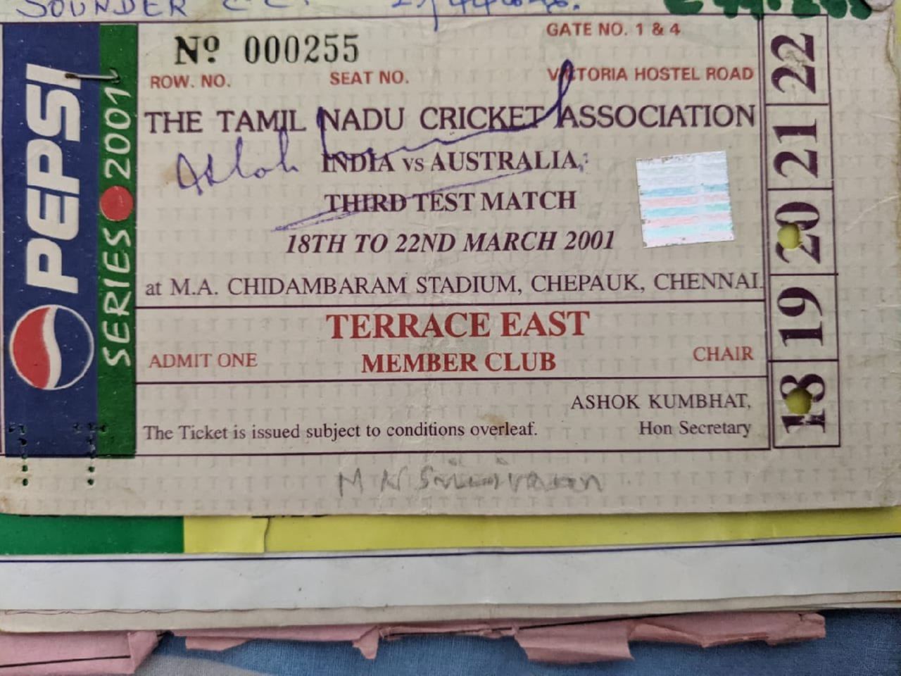 An India-Australia Chennai 2001 Test ticket