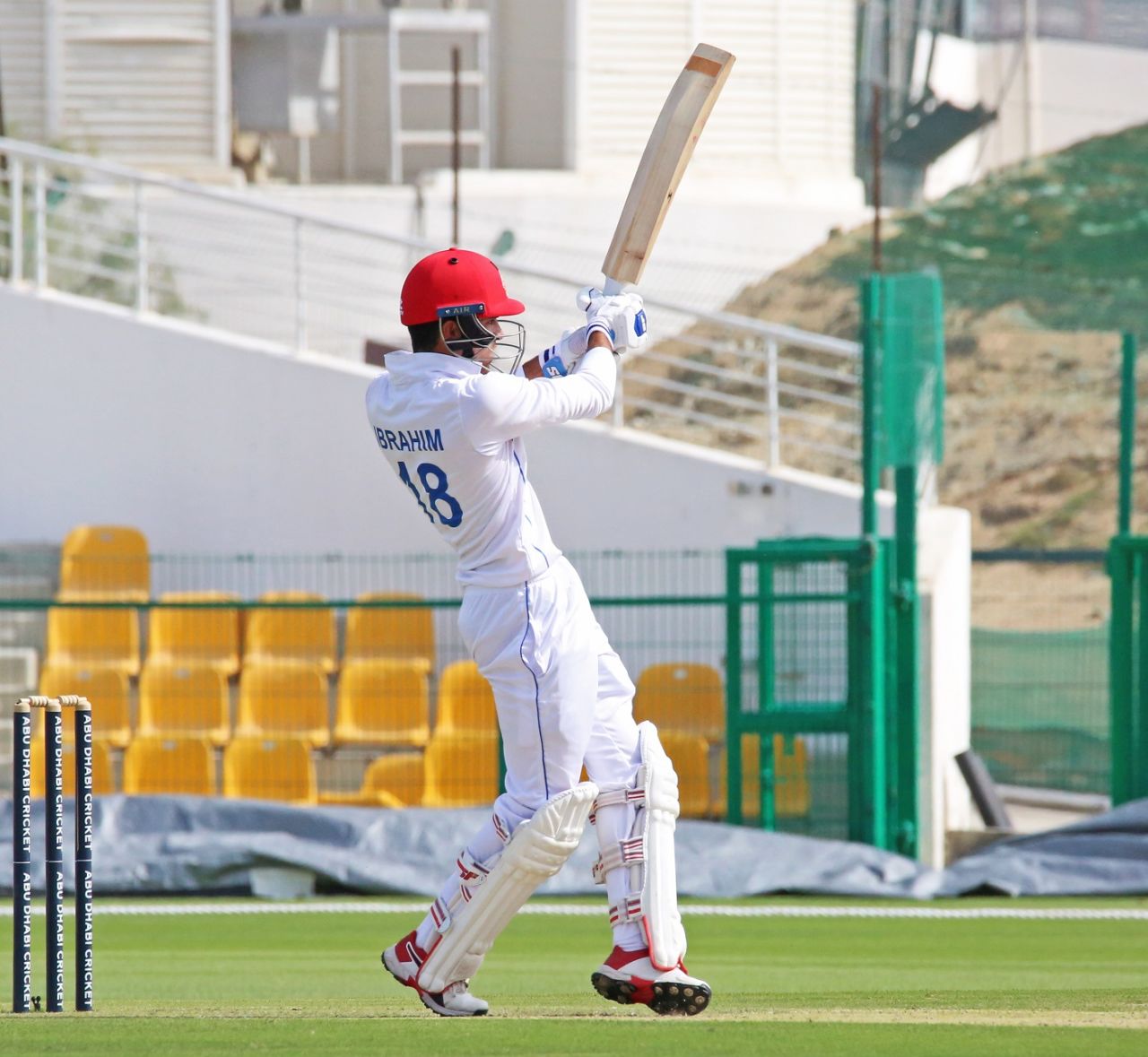 Ibrahim Zadran plays a pull, Afghanistan vs Zimbabwe, 2nd Test, Abu Dhabi, 1st day, March 10, 2021