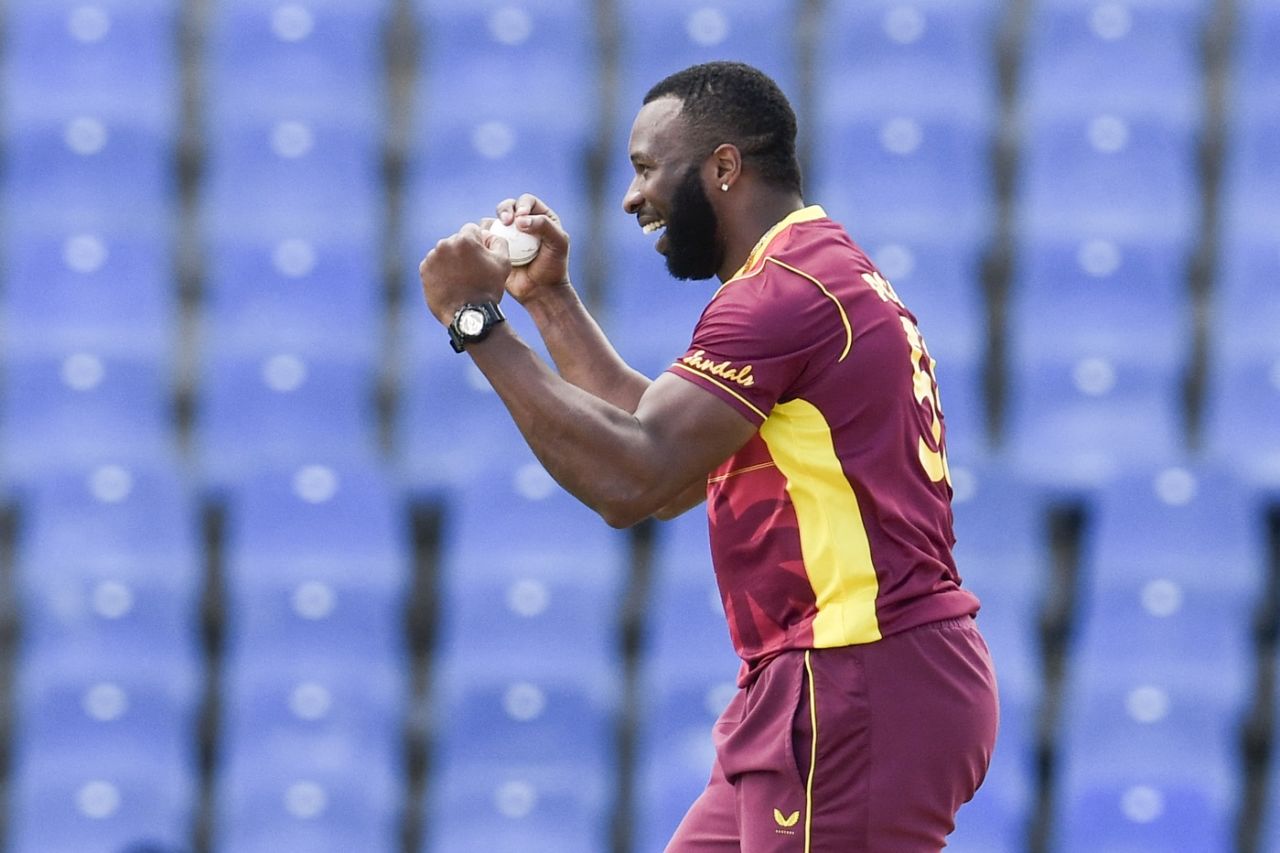 Kieron Pollard celebrates a wicket, West Indies vs Sri Lanka, 1st ODI, North Sound, March 10, 2021