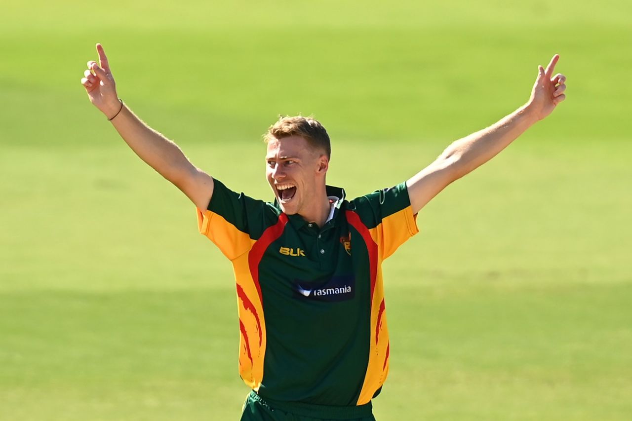 Riley Meredith made inroads on his return to the Tasmania side, Tasmania vs South Australia, Marsh Cup, Melbourne, March 12, 2021