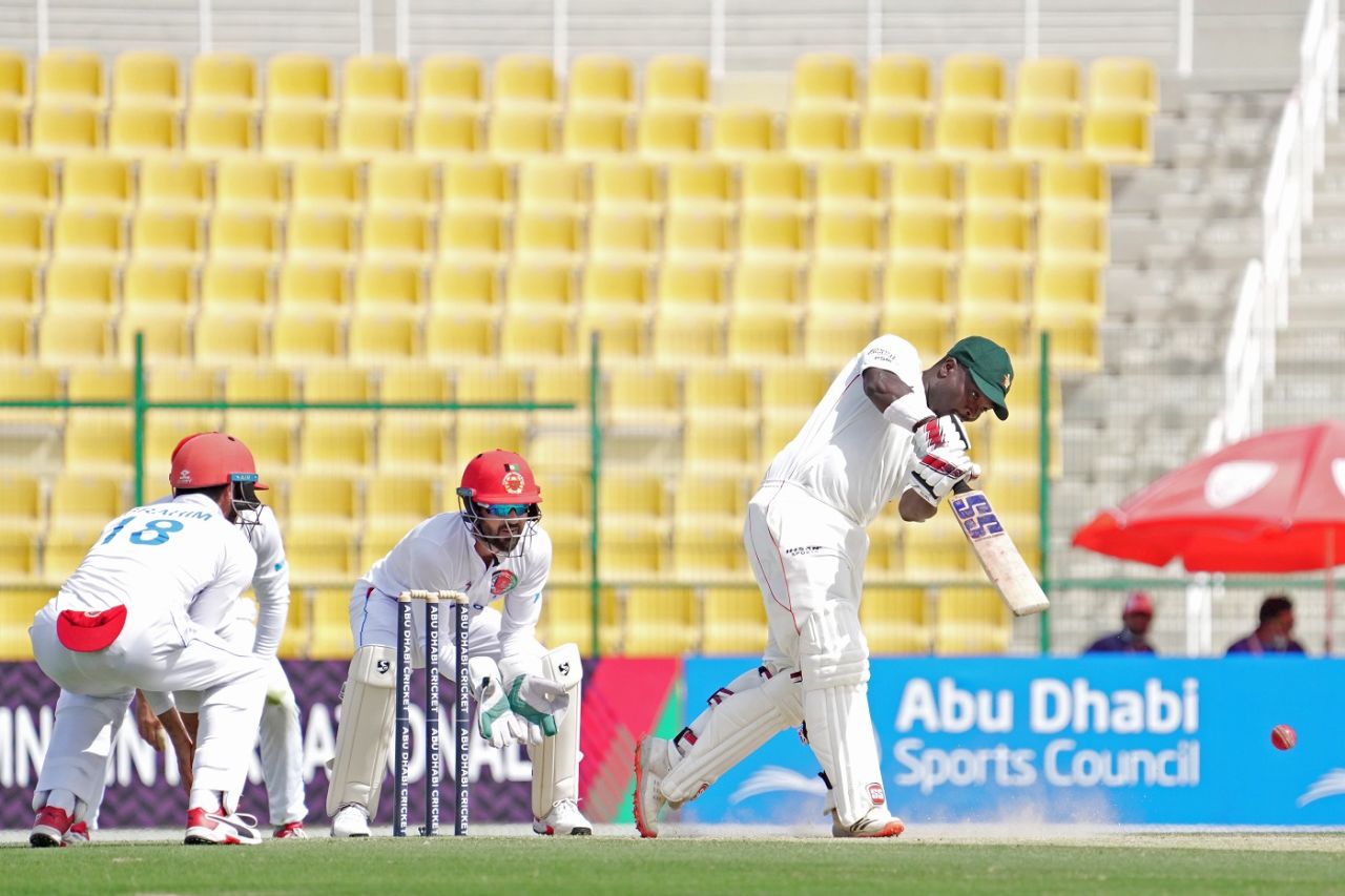 Prince Masvaure drives, Afghanistan vs Zimbabwe, 2nd Test, Abu Dhabi, 3rd day, March 12, 2021