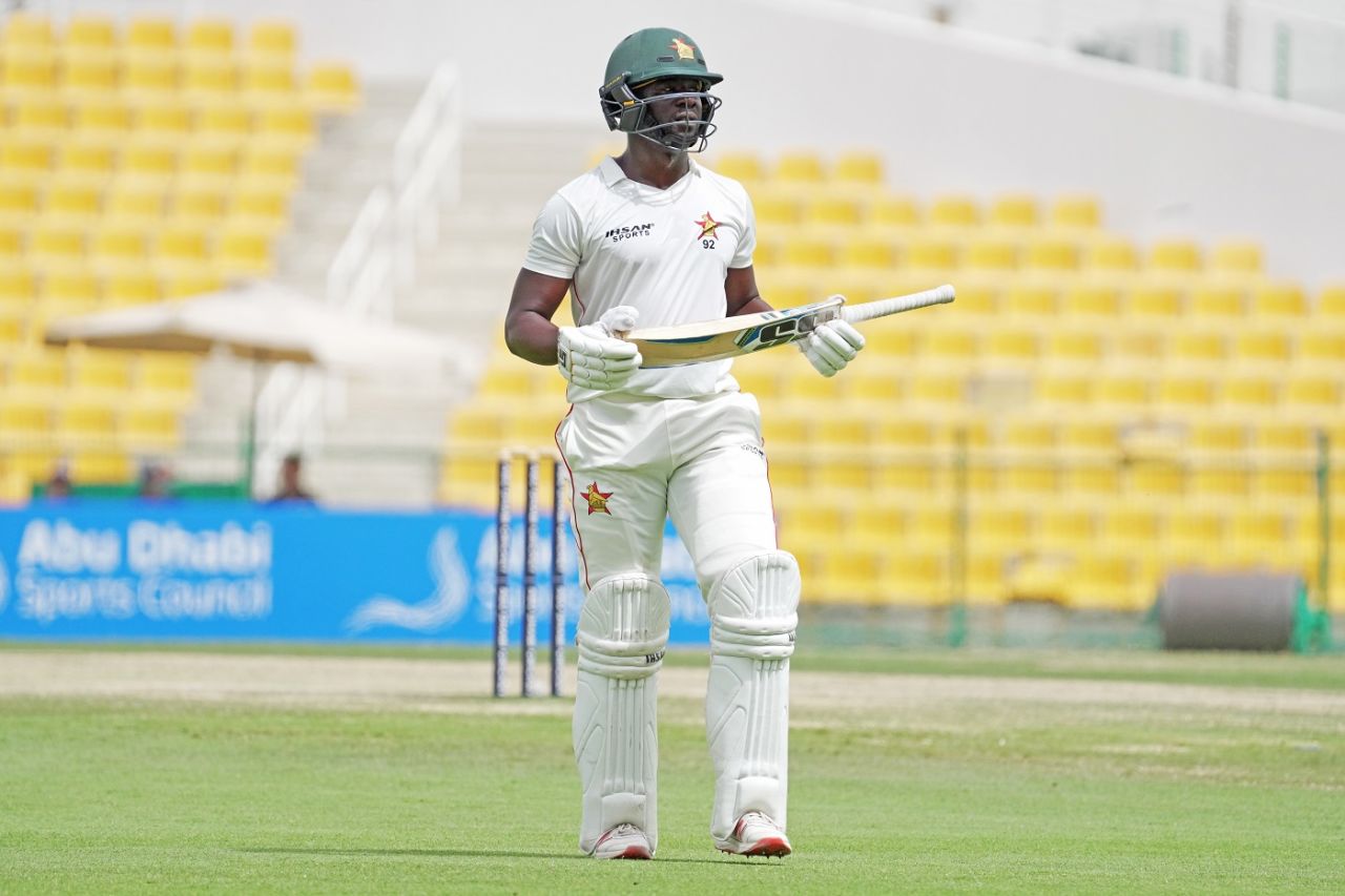 Donald Tiripano wears a dejected look after his dismissal, Afghanistan vs Zimbabwe, 2nd Test, Day 5, Abu Dhabi