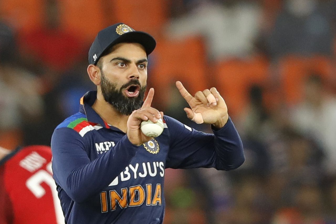 An animated Virat Kohli makes a gesture, India vs England, 2nd T20I, Ahmedabad, March 14, 2021
