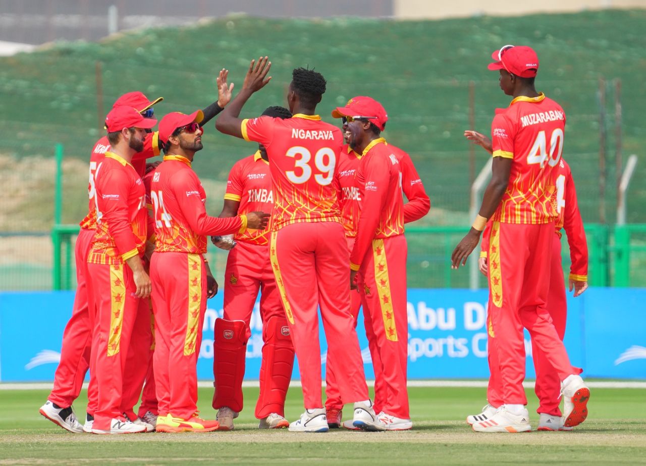 Richard Ngarava celebrates the wicket of Rahmanullah Gurbaz, Afghanistan vs Zimbabwe, 3rd T20I, Abu Dhabi, March 20, 202