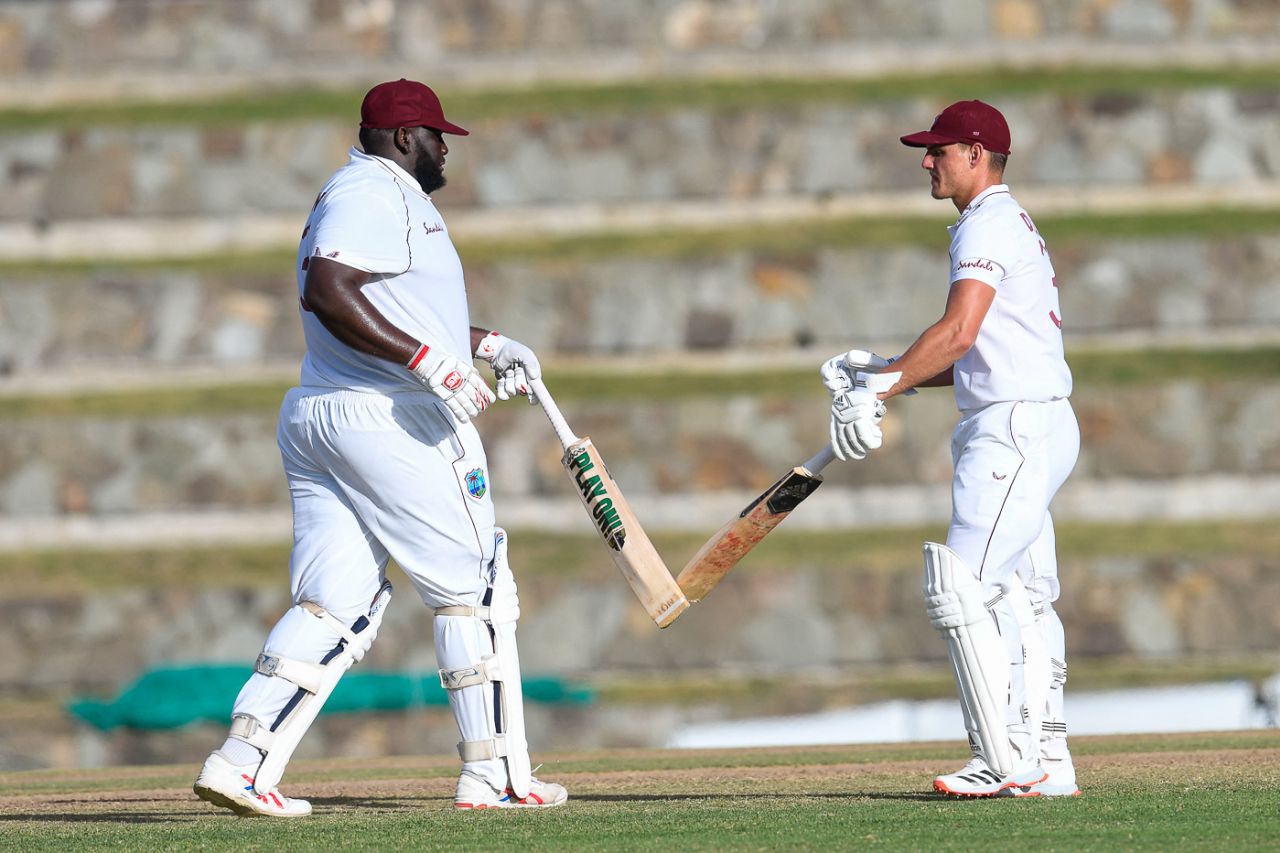 Rahkeem Cornwall and Joshua Da Silva shared a 90-run partnership for the 8th wicket, West Indies vs Sri Lanka, 1st Test, North Sound, 2nd day, March 22, 2021